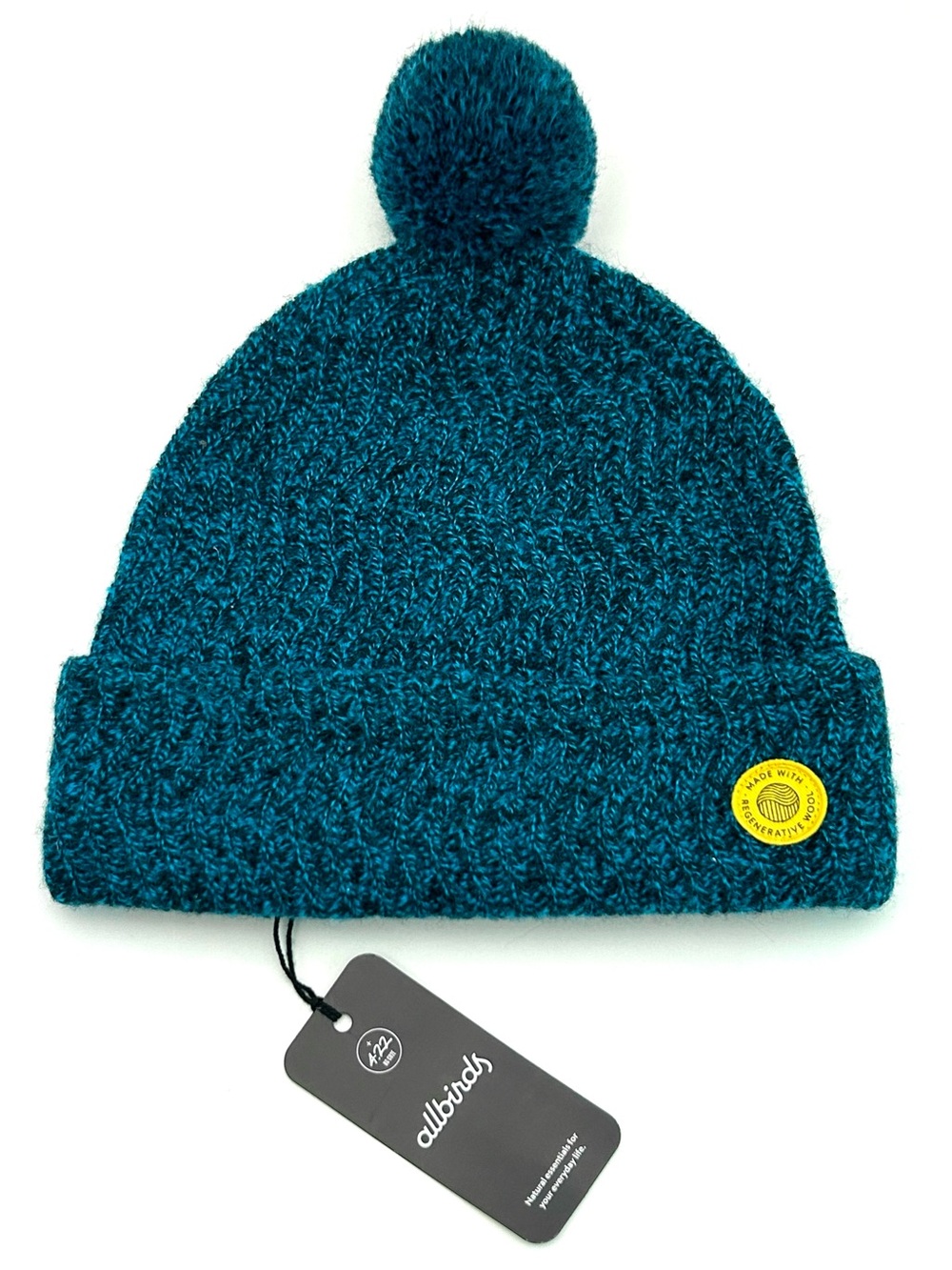 allbirds Regen Merino Wool Beanie Teal Marbled Knit Pom Hat Adult Unisex OS